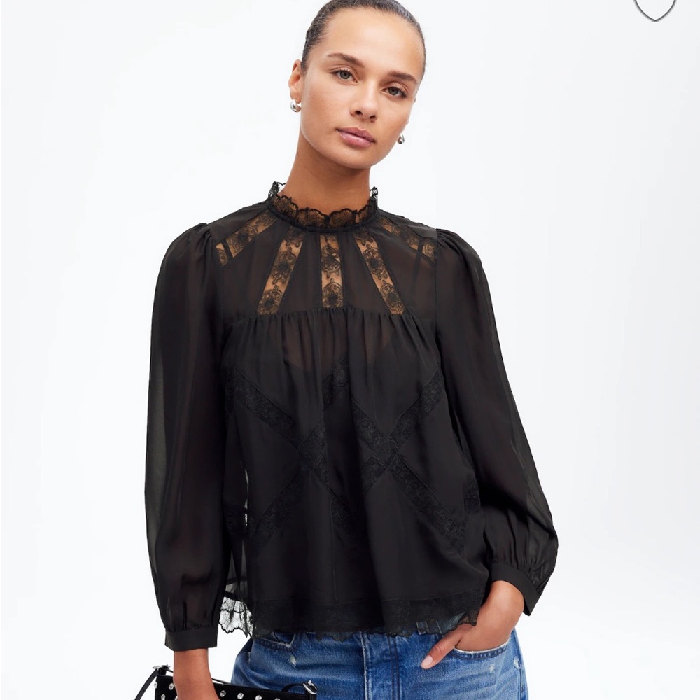 New Women's Madewell Lace-Inset Top in Silk